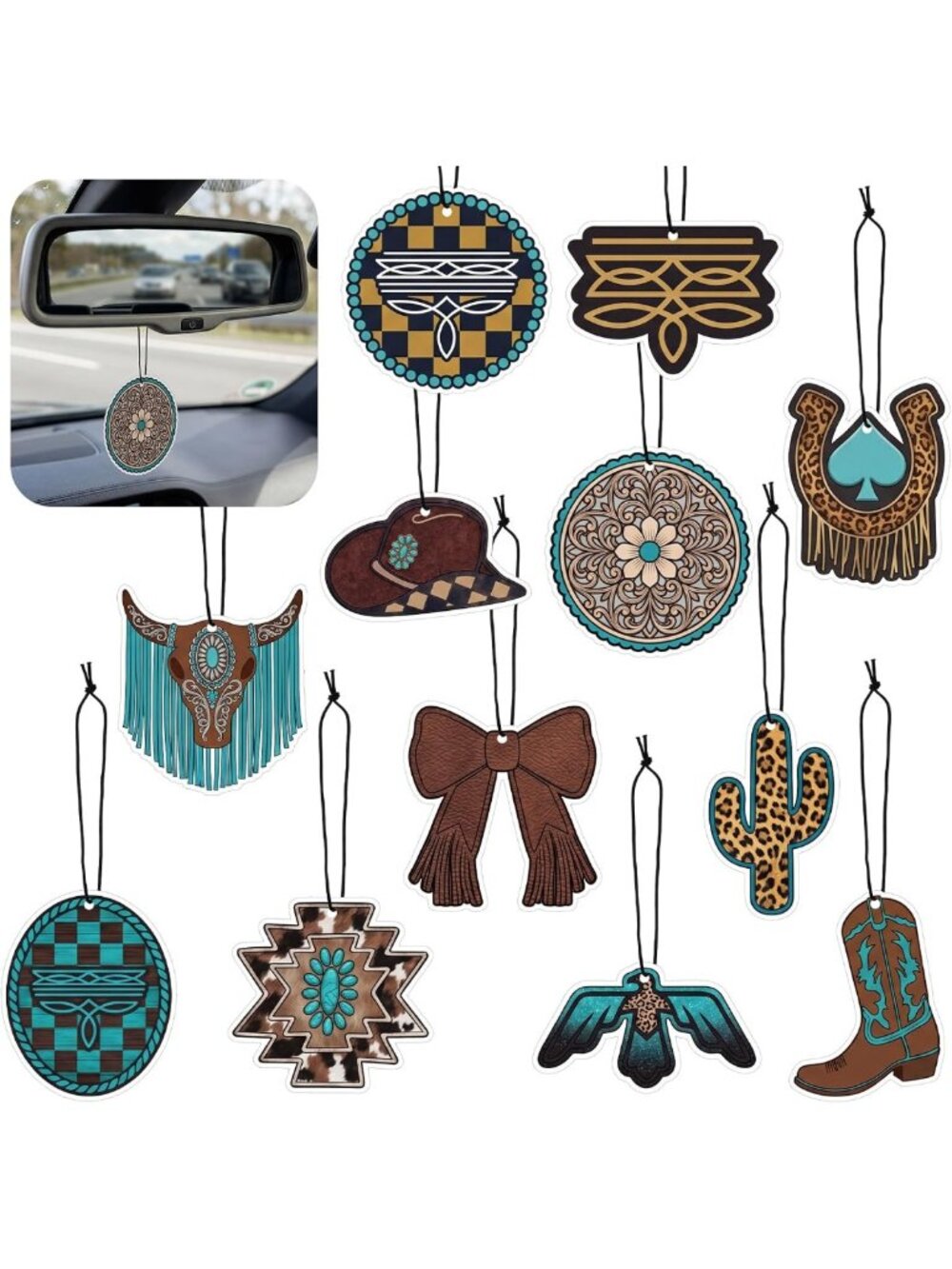 12 Pcs Western Cowgirl Cowboy Car Air Fresheners - Cute Hanging Ornaments